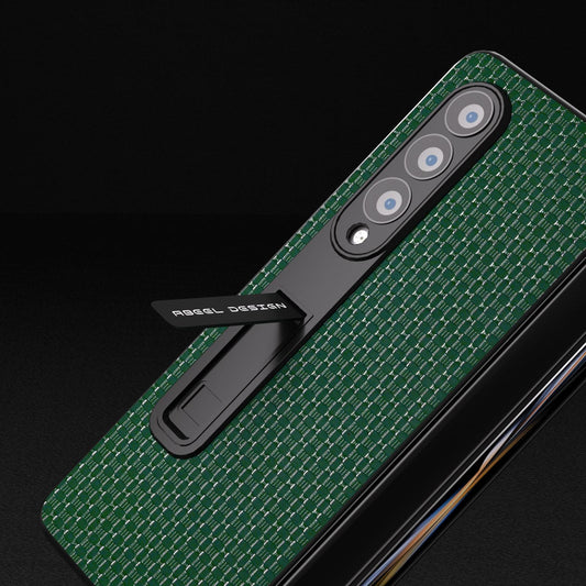 NNEDSZ Premium Leather Phone Case With Holder For Samsung Galaxy Z Fold 4 / 5G - Luxury Design - Coffee