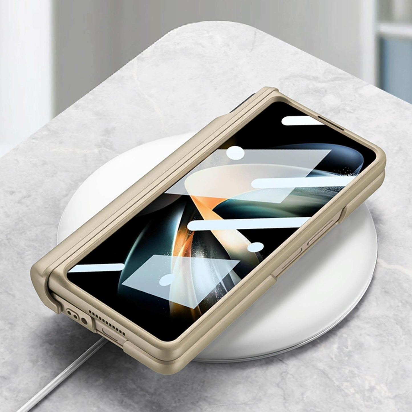 NNEDSZ Samsung Galaxy Z Fold 4 Shockproof Magnetic Fold Case With Wrist Strap - Carbon Fibre