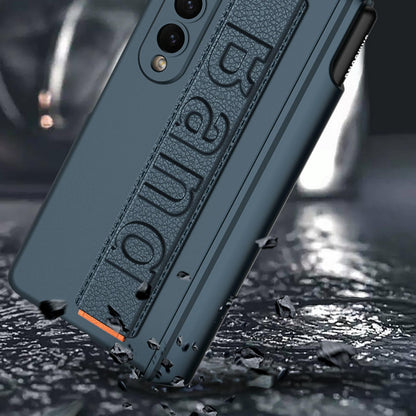 NNEDSZ Samsung Galaxy Z Fold 4 Shockproof Magnetic Fold Case With Wrist Strap - Carbon Fibre